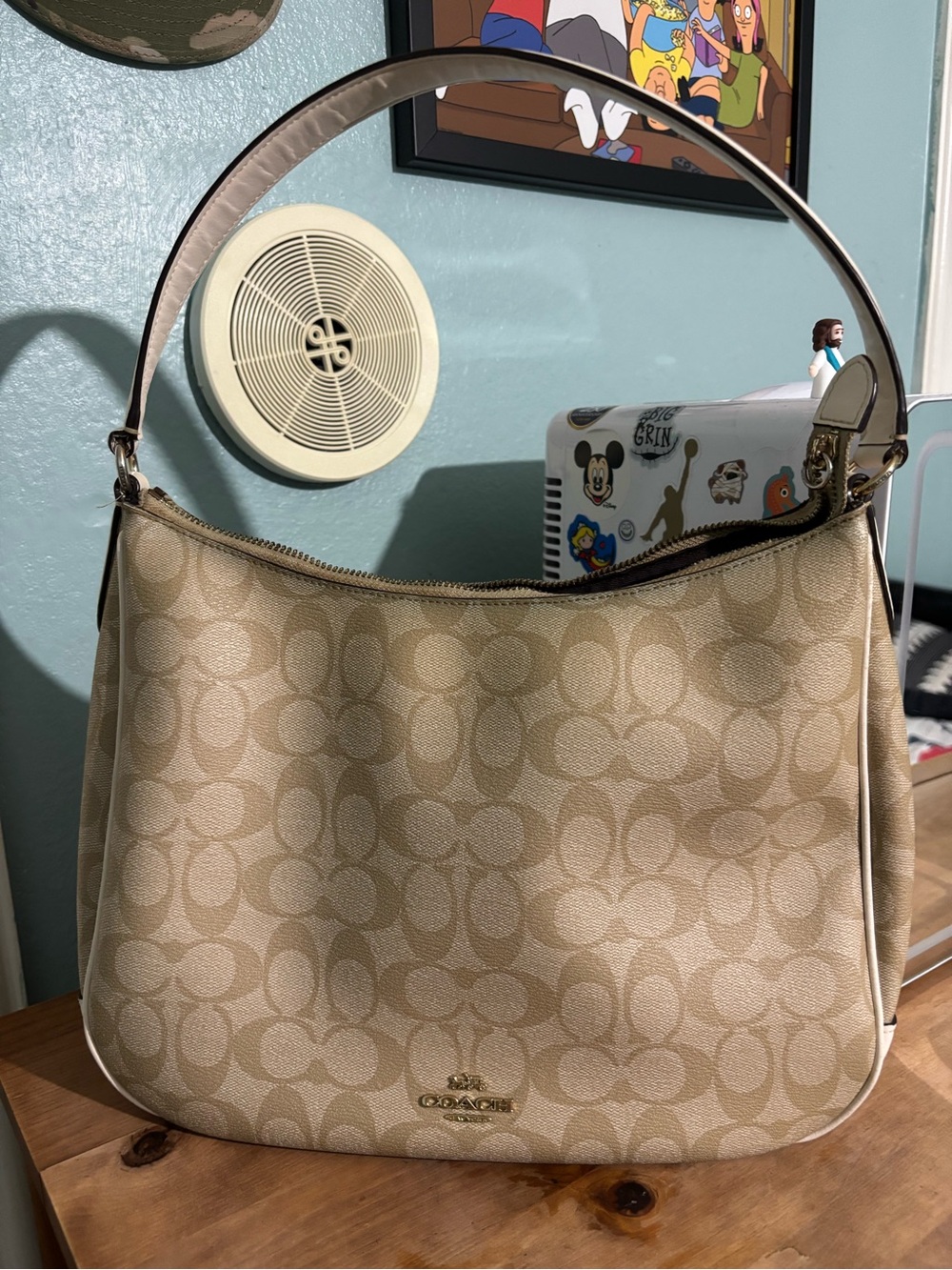 Coach Beige Signature Canvas Hobo Bag